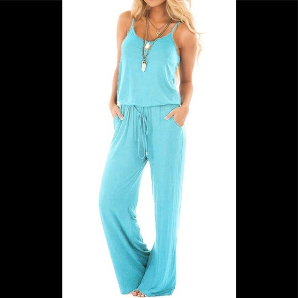 sullcom Women Solid Sleeveless Wide Leg Jumpsuit